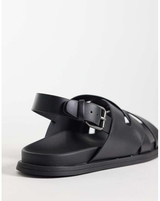 Mango White 100% Leather Cross Strap Design Sandals With Buckle Detailing for men