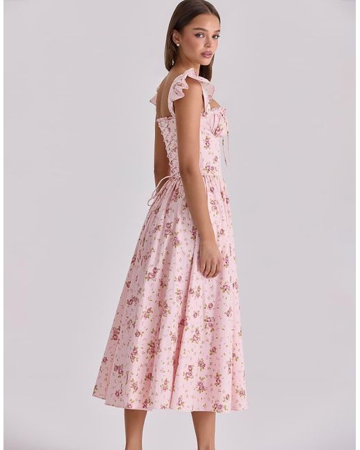 House Of Cb Pink Livia Vintage Rose Cotton Midi Sundress