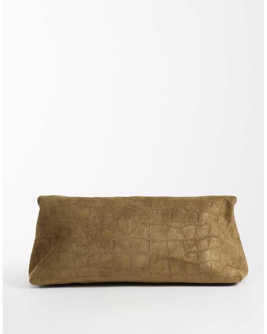 ASOS Green Faux Suede Croc Flap Clutch Bag