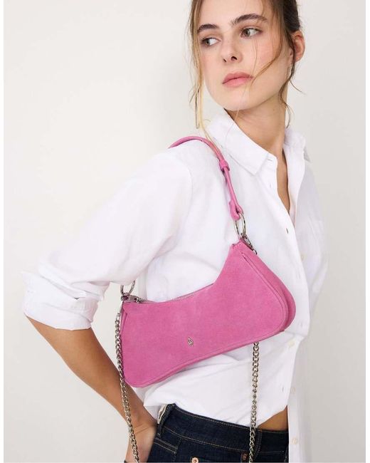 Stradivarius Pink 100% Leather Moon Crossbody Bag