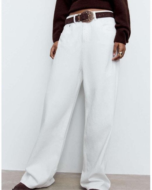 Stradivarius White D88 baggy Wide Leg Jeans