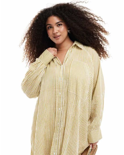 ASOS Natural Asos Design Curve Relaxed Laundered Shirt Mini Dress