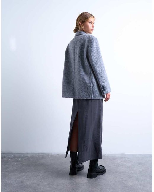 Abrigo Largo Gris Jaspeado Estilo Americana Con Un Solo Botón De Lana Con Acabado Cepillado De TOPSHOP de color White