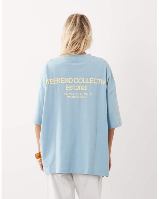 ASOS Blue Weekend Collective Icon Oversized T-shirt With Bold Font Back Graphic