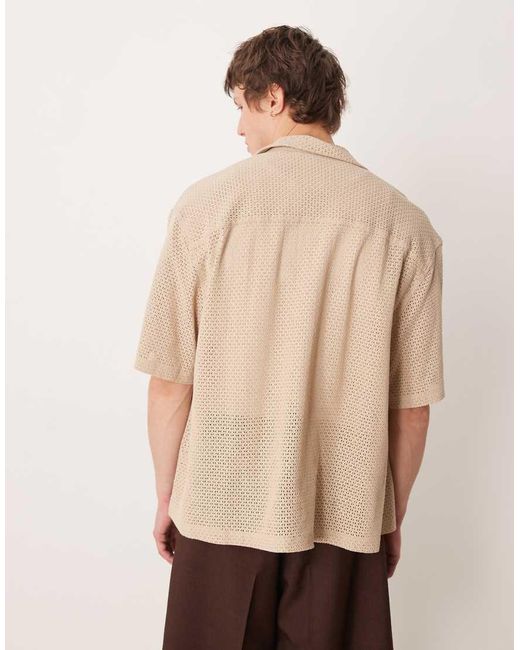 ASOS Natural Oversized Revere Open Texture Shirt for men