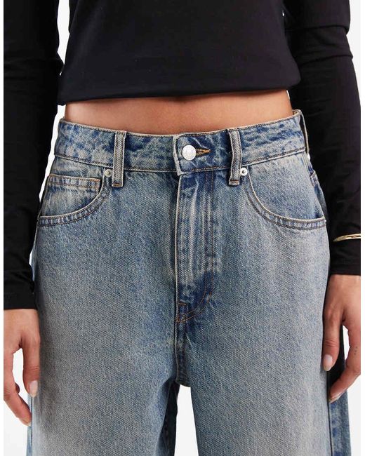 ASOS Blue Ankle Grazer Barrel Jeans With Cinch Waist
