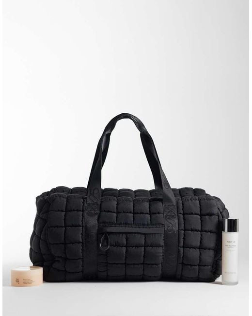 4505 Black Oversized Quilted Woven Gym Duffel Bag