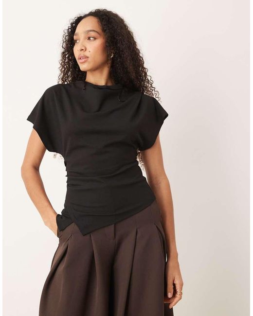 Gina Tricot Black Asymmetric Drapey Top