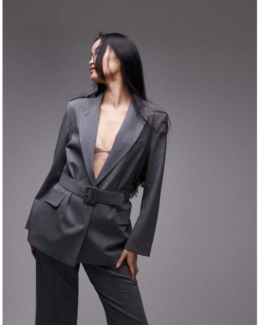 ASOS Gray Belted Oversized Blazer