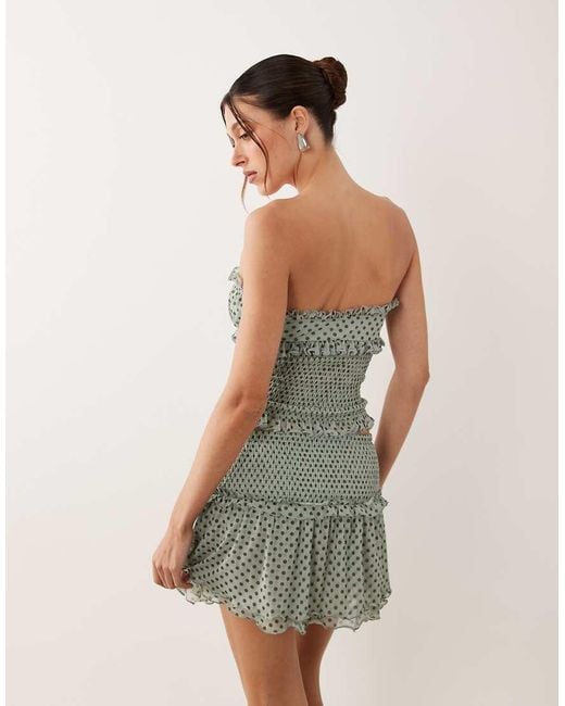 ASOS Green Co-ord Printed Shirred Bandeau With Frills