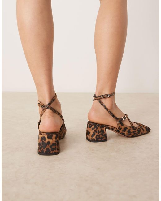 Asos Design Wide Fit Natural Simone Buckle Strap Detail Mid Block Heel Shoes