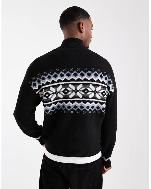 Only & Sons Black Fairisle 1/4 Zip Jumper for men