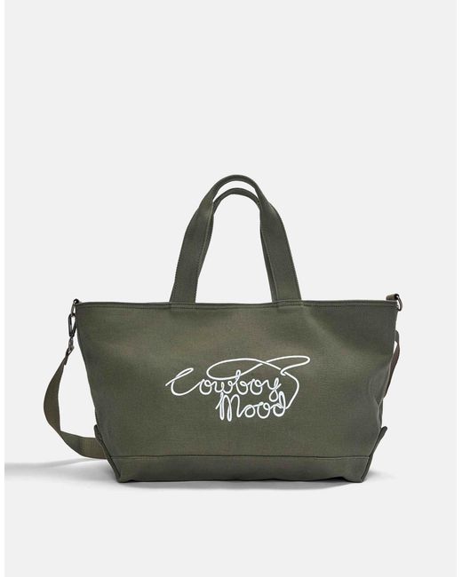 Pull&Bear – shopper-tasche aus canvas in Green für Herren