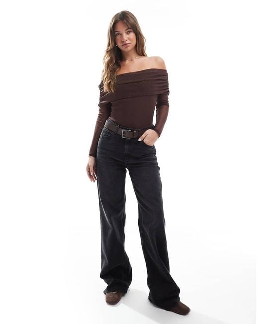 Miss Selfridge Brown Mesh Bardot Bodysuit