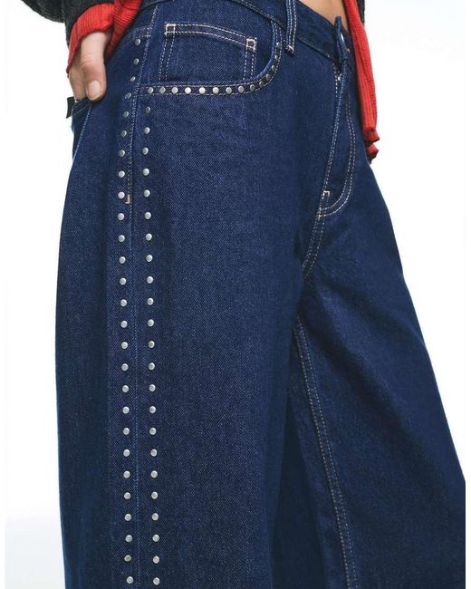 Pull&Bear Blue Studded Wide-leg Jeans