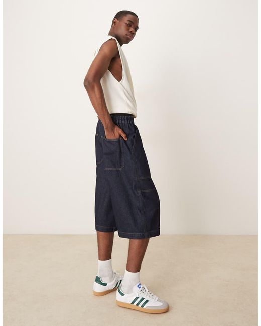ASOS Denim Jort Met Langere Lengte in het Natural voor heren