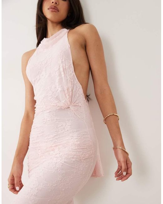 ASOS Pink Lace Twist Bust Halter Open Back Maxi Dress