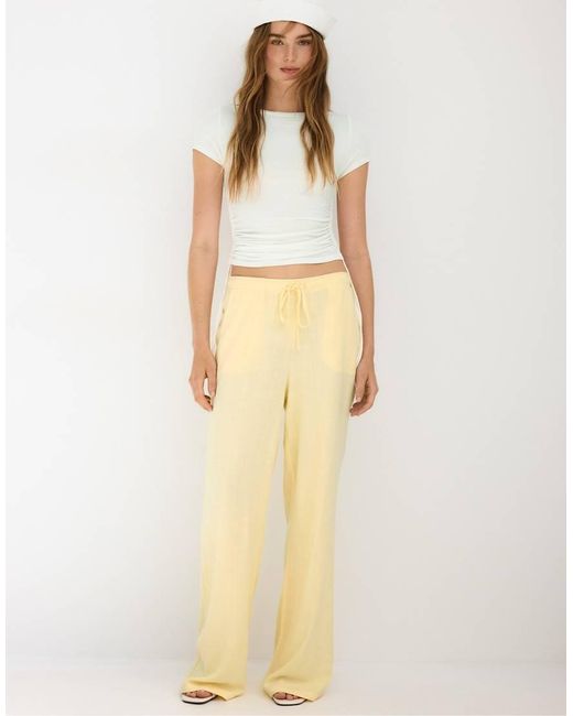 Stradivarius Yellow Flowy Linen-look Trousers