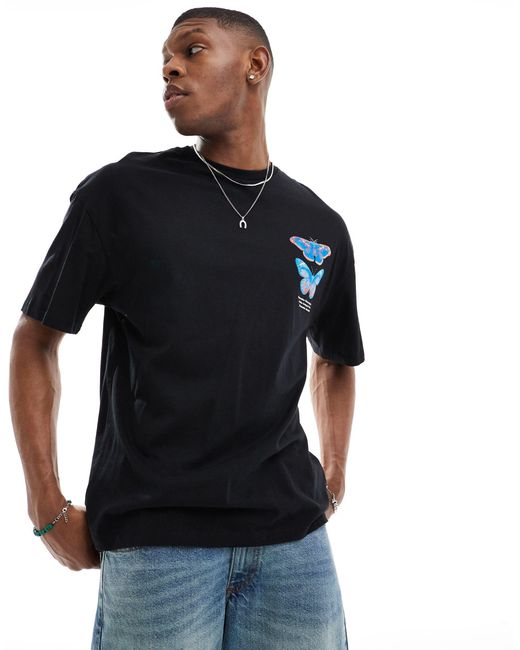 Jack & Jones Blue Oversized T-shirt With Entomology Back Print for men