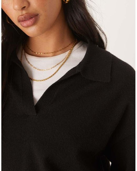 Jersey Con Cuello Tipo Polo De Punto De Glamorous de color Black