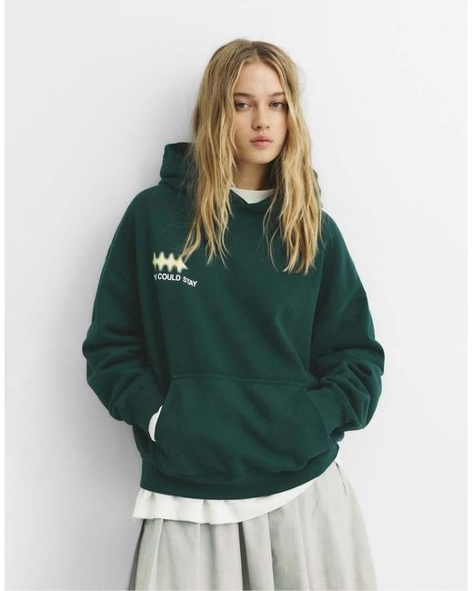 Felpa Con Cappuccio Bottiglia Con Scritta di Pull&Bear in Green