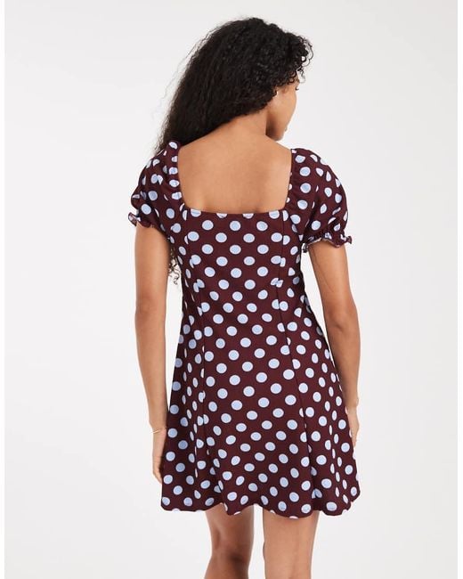 New Look Red Polka Dot Crinkle Milkmaid Mini Dress