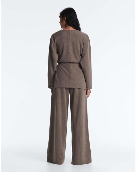 Oysho Brown Straight-Leg Trousers With Asymmetric Stripe And Modal