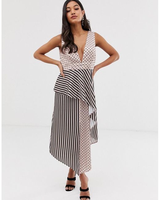 mixed spot midi dress