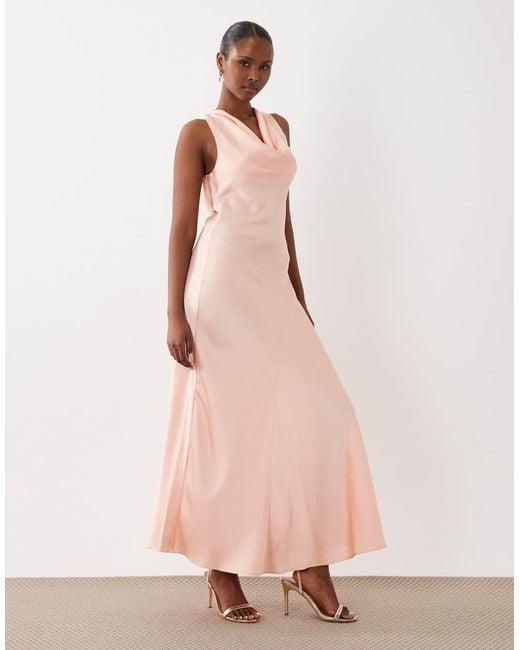Vila Pink Halter Cowl Neck Satin Maxi Dress