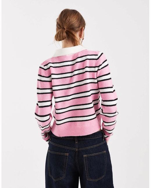 ONLY Red Boxy Knitted Polo Jumper