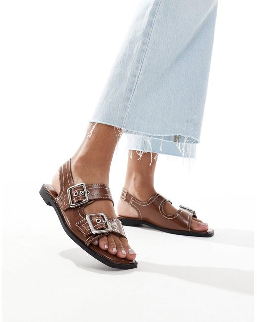 New Look Blue Slingback Chunky Patent Sandal With Contrast Stitch