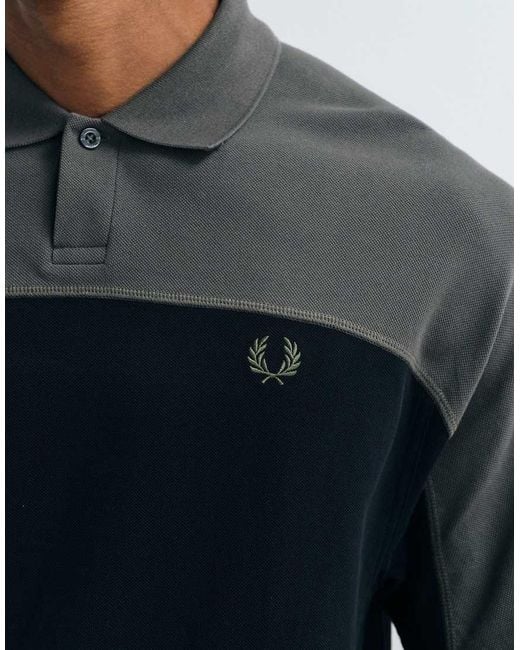 Fred Perry Blue Colour Block Polo Shirt for men