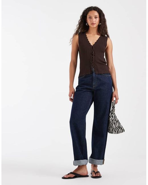 ONLY Black V-neck Tie Front Knitted Singlet