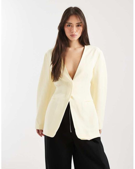 ASOS Natural Linen Blend Cinch Collarless Blazer