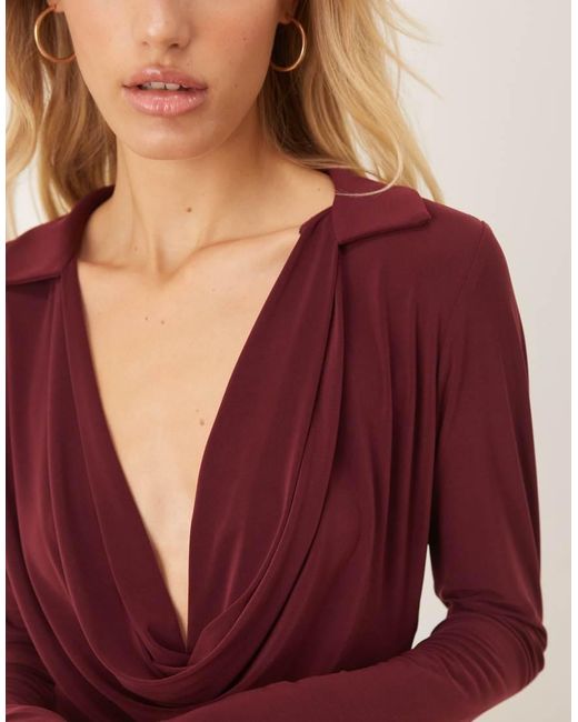 ASOS Red Deep Cowl Neck Slinky Bodysuit