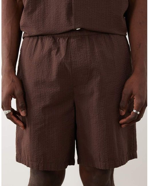 SELECTED Brown Seersucker Shorts for men