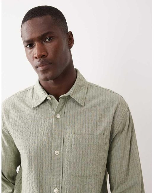 Abercrombie & Fitch Natural Long Sleeve Seersucker Shirt for men