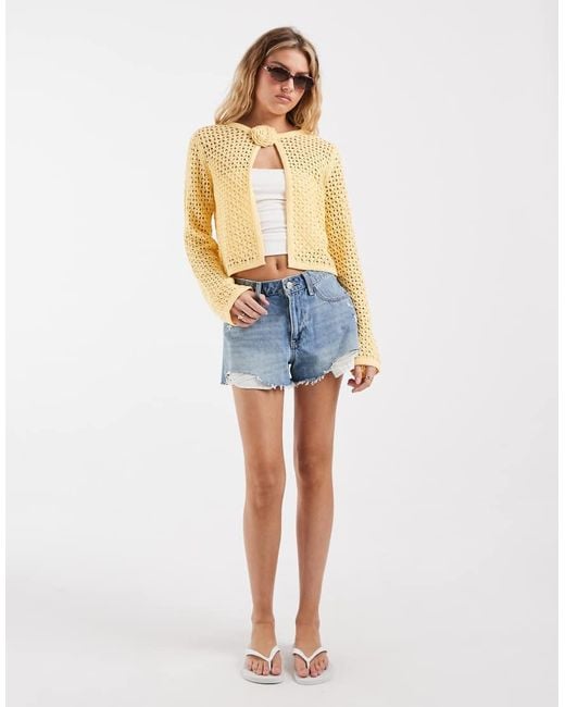 Vero Moda Natural Crochet Knit Cardigan With Floral Corsage