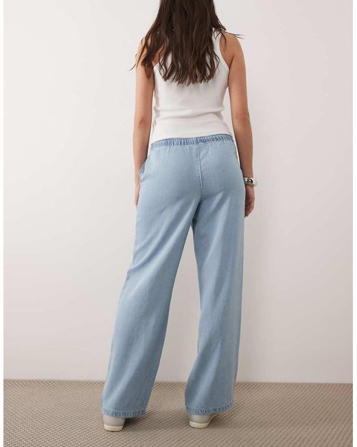 Jdy Blue Mira Mid Waist Wide Leg Pull On Jean