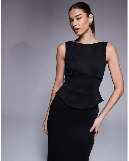ASOS Blue Pencil Midi Dress With Peplum Corset Bodice