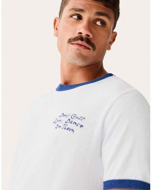 Bershka White T-shirt With Contrast Rib Detail And Embroidery for men