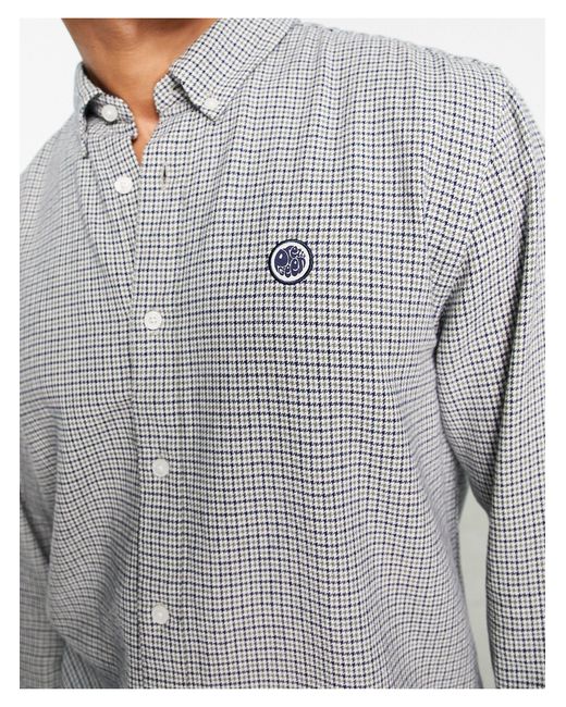 Pretty Green Gray Micro Houndstooth Long Sleeve Shirt for men