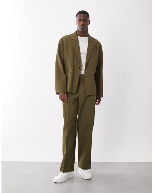 ASOS Green Ribbed Texture Boxy Suit Jacket for men