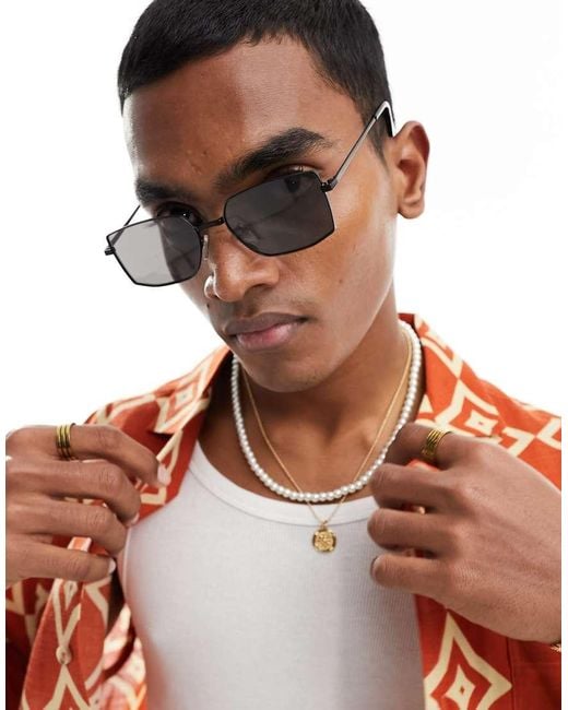 New Look Metal Rectangle Framed Sunglasses in Black for Men Lyst UK