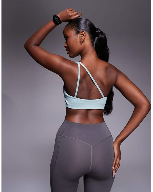 Adidas Originals Green Adidas Training Optime Ribbed Light Support One Shoulder Sports Bra