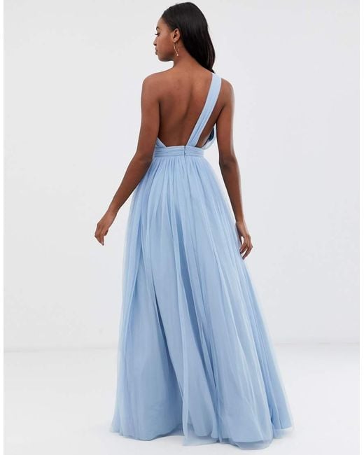 ASOS Blue Asos Design Tall One Shoulder Tulle Maxi Dress