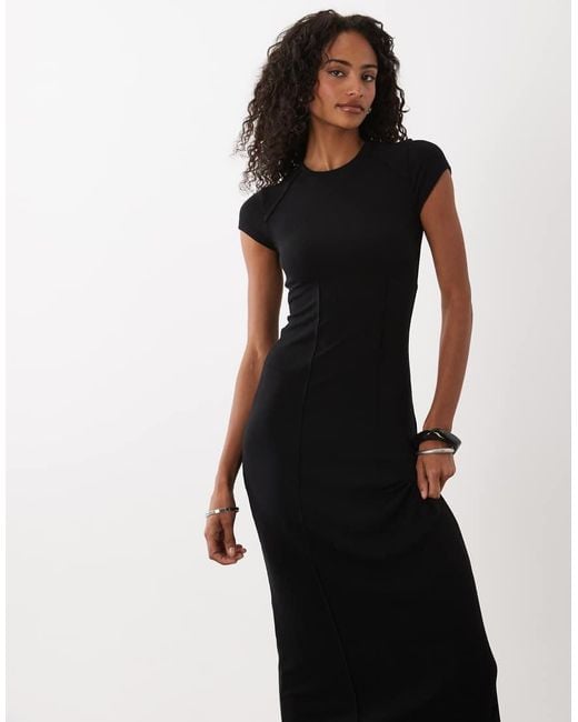 ASOS Black Seam Detail Short Sleeve Midi Dress