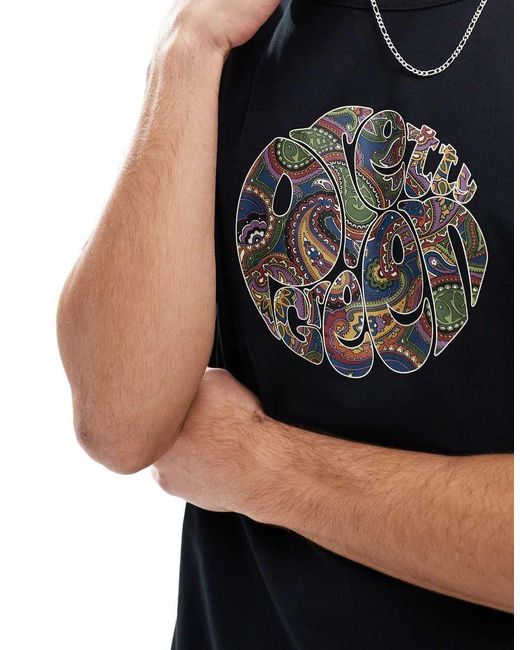 Pretty Green Black Pretty 15Th Anniversary Paisley Logo T-Shirt for men