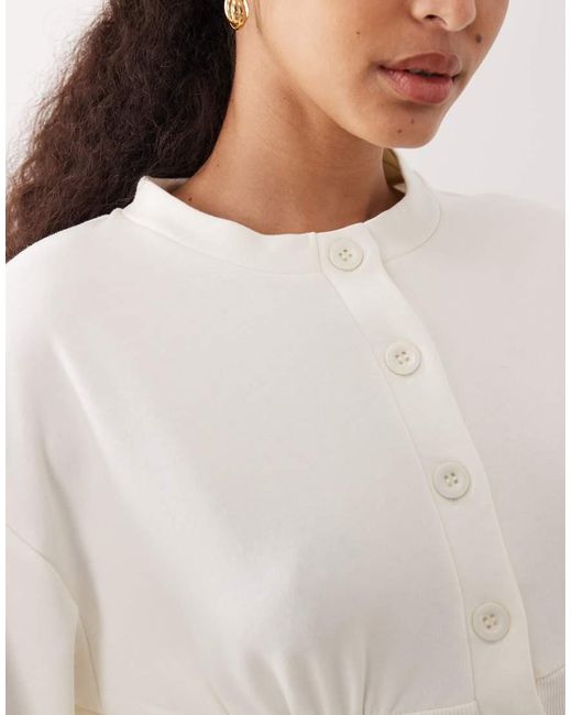 ASOS White Cinched Sweat Button Through Top