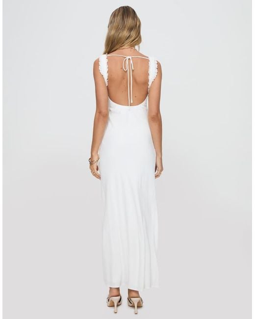 Princess Polly White Lillette Linen Blend Lace Trim Tie Front Open Tie Back Maxi Dress